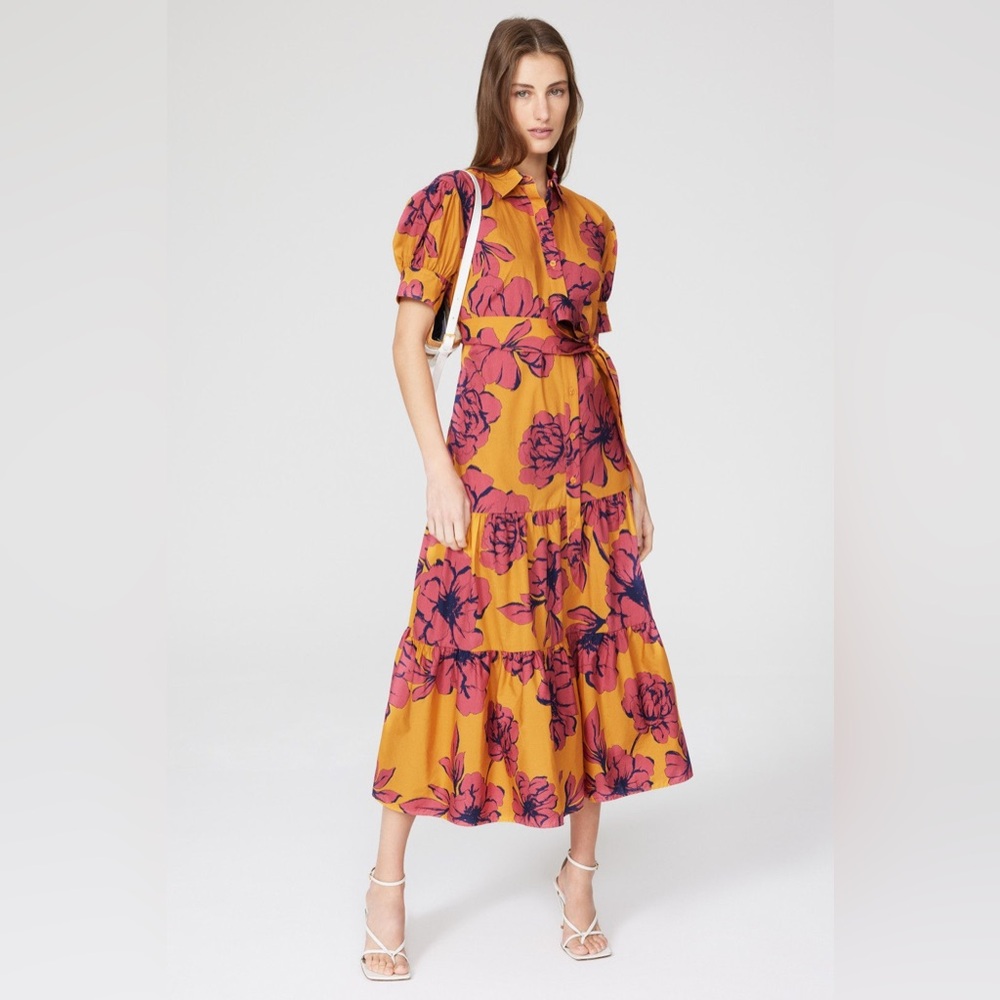 Marissa Webb Yellow and Pink Floral Midi Dress